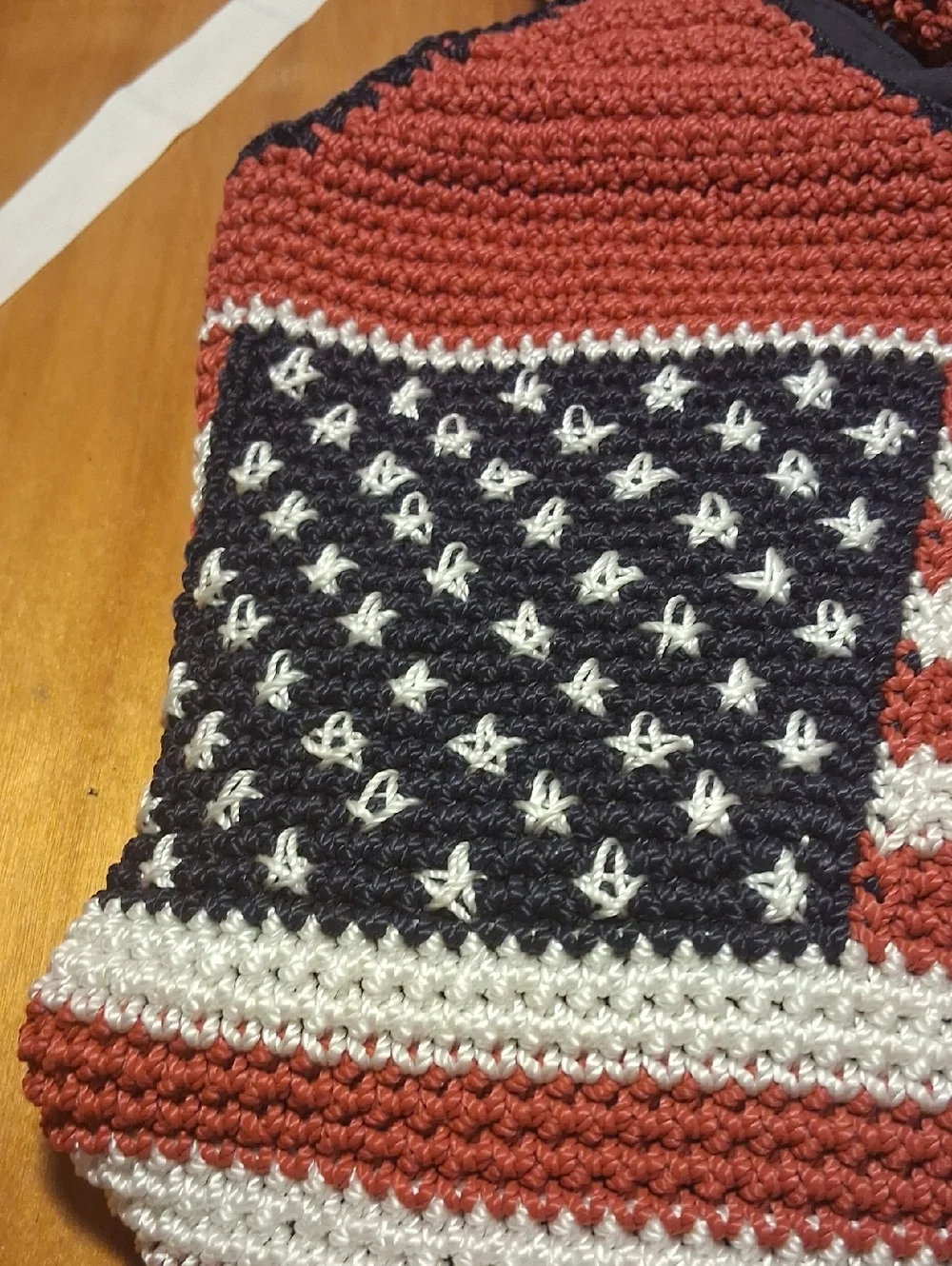 The Ssk Crochet American Flag Tote Bag in Red, White & Blue - Picture 7 of 13